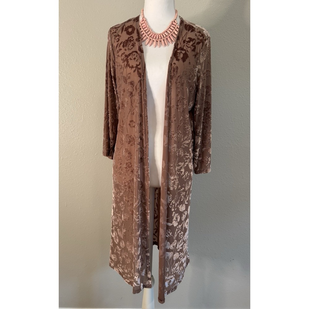 Forever 21 Velvet Burnout Duster Kimono Mauve Brown Floral Cardigan Festival S